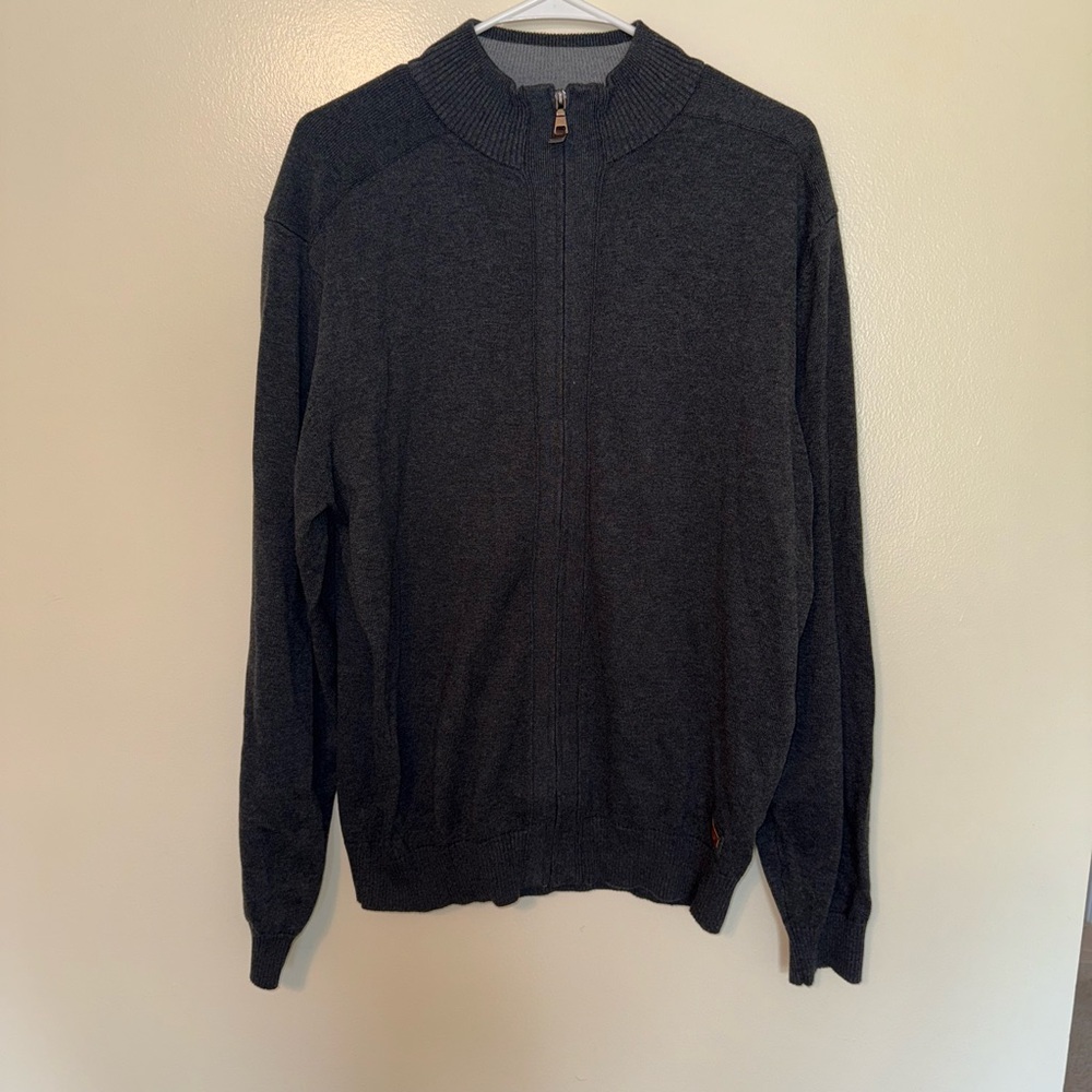 Gray Zip Up Sweater with Mock Neck